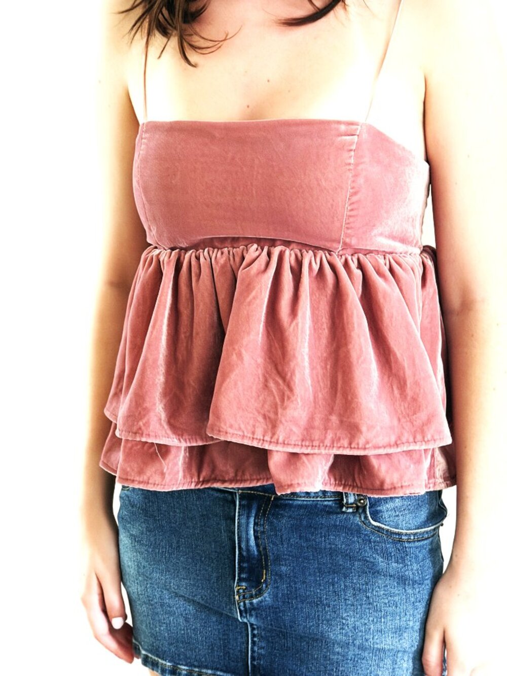 Urban Outfitters Rosetrye Velvet Ruffle Peplum Cami Top NWT Size S